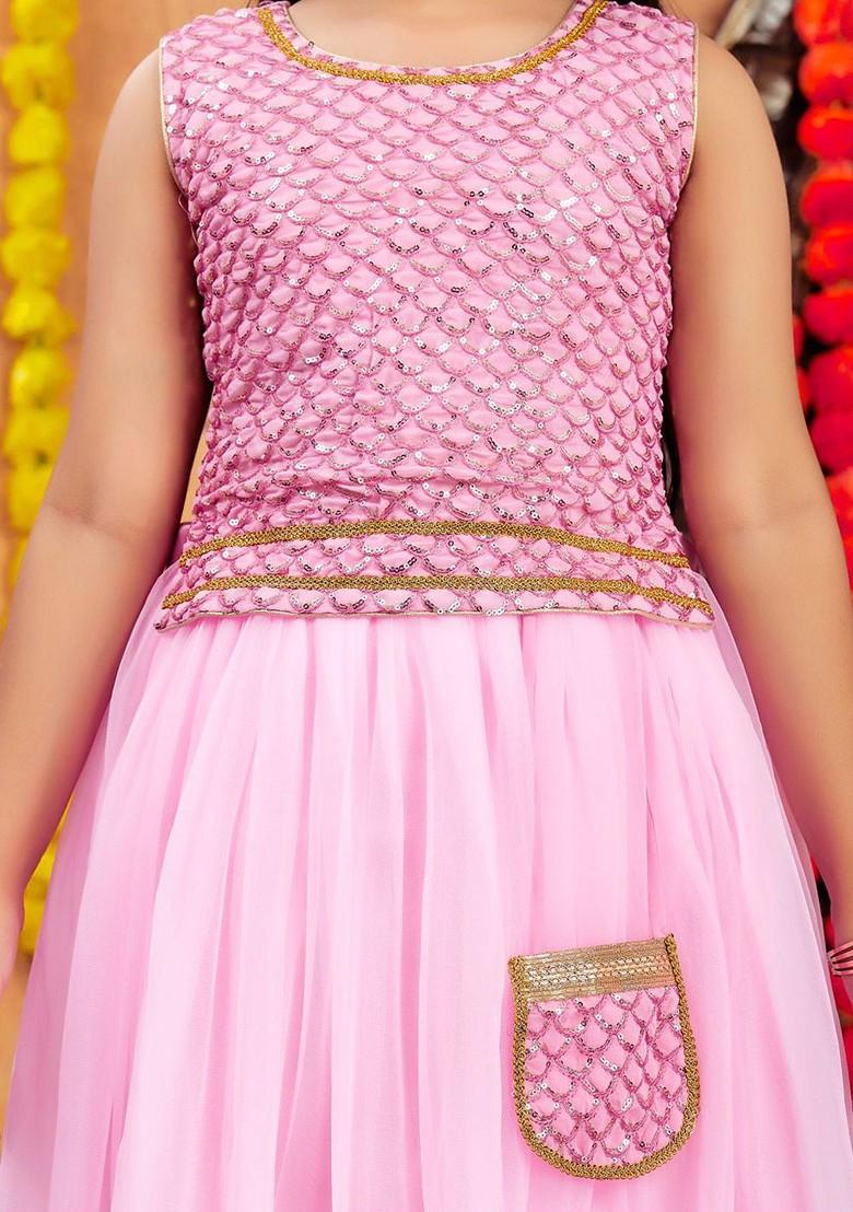 Pink Embroidered Blended Lehenga Choli For Girls - Indya
