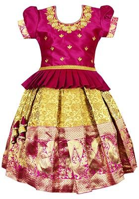 Purple Embroidered Silk Lehenga Choli For Girls