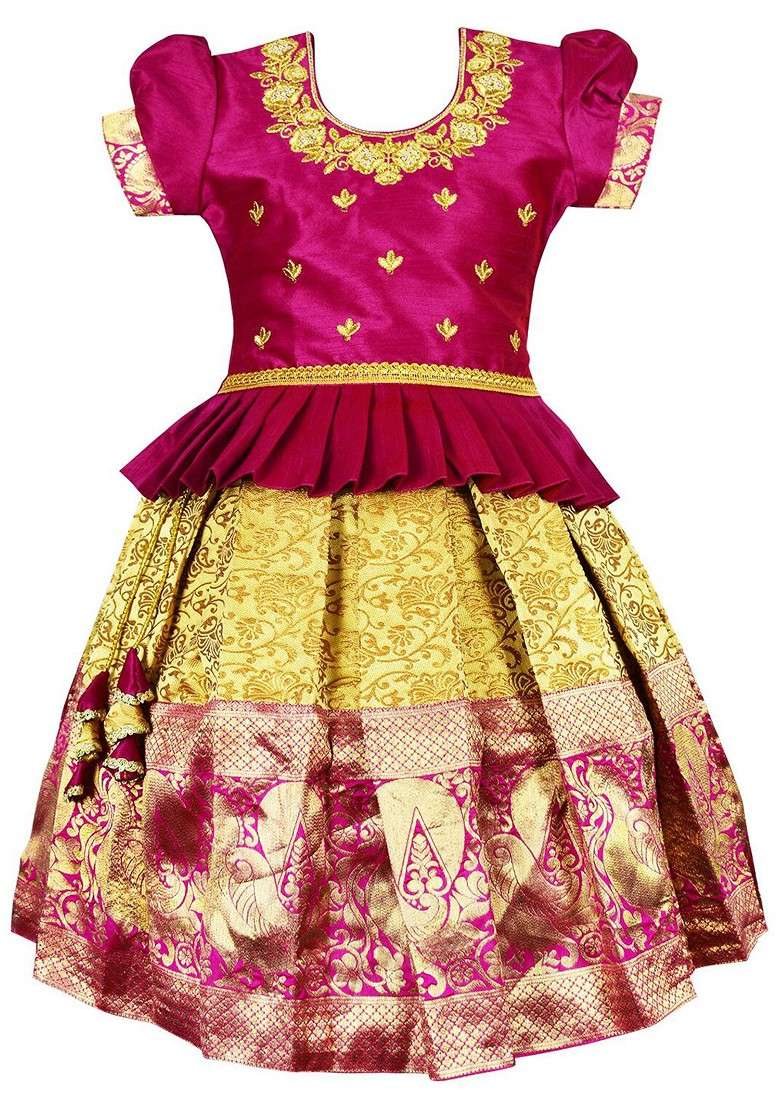 Purple Embroidered Silk Lehenga Choli For Girls - Indya