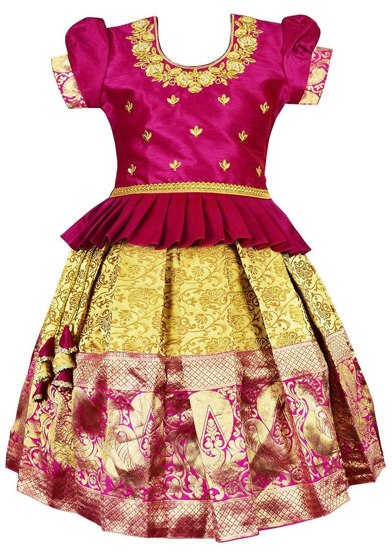 Purple Embroidered Silk Lehenga Choli For Girls - Indya