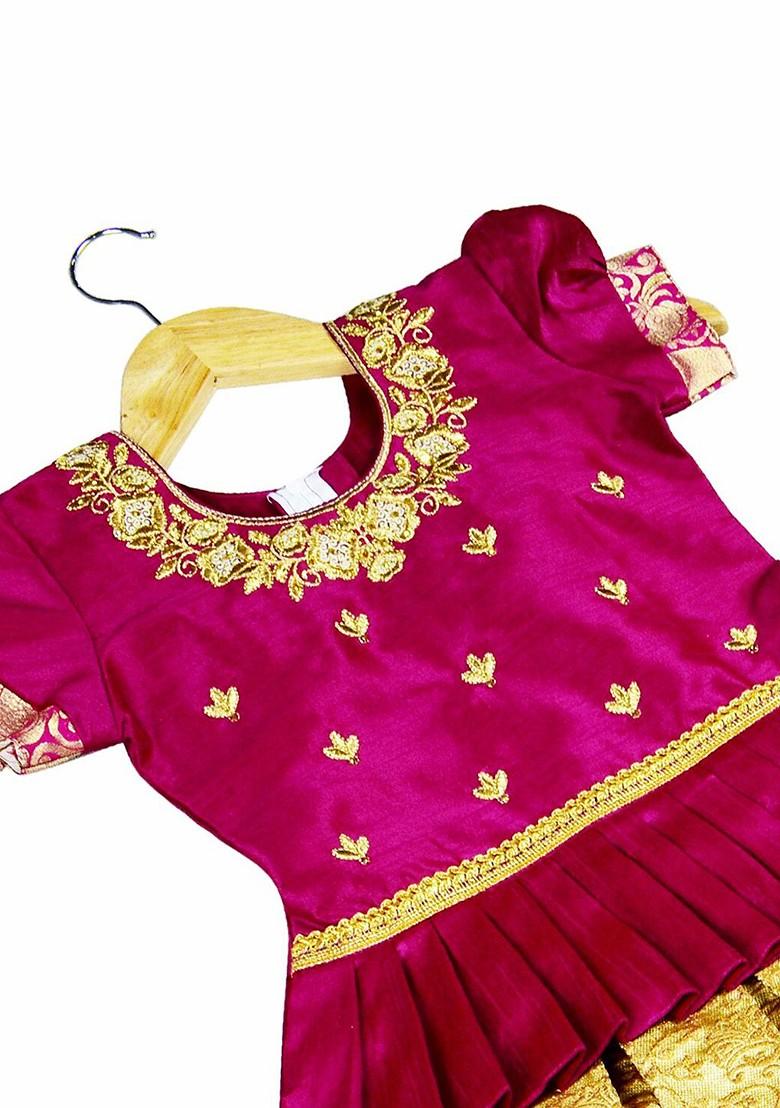 Purple Embroidered Silk Lehenga Choli For Girls - Indya