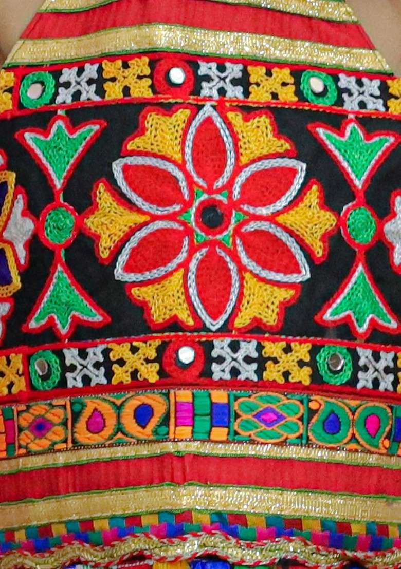 Black Embroidered Cotton Blend Lehenga Choli For Girls - Indya