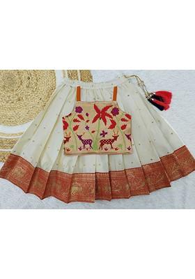 Red Embroidered Blended Lehenga Choli For Girls