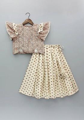 Beige Printed Blended Lehenga Choli For Girls