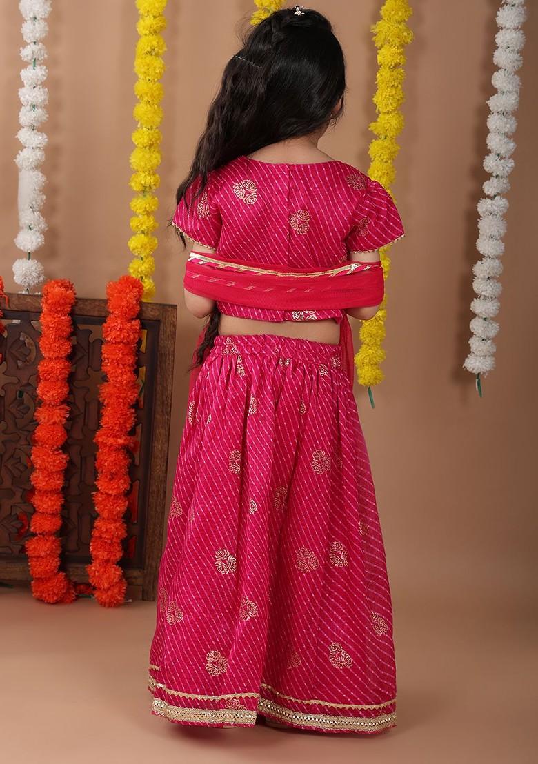 Pink Embellished Cotton Blend Lehenga Choli For Girls - Indya