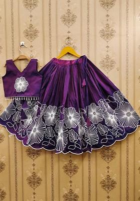 Purple Embroidered Blended Lehenga Choli For Girls