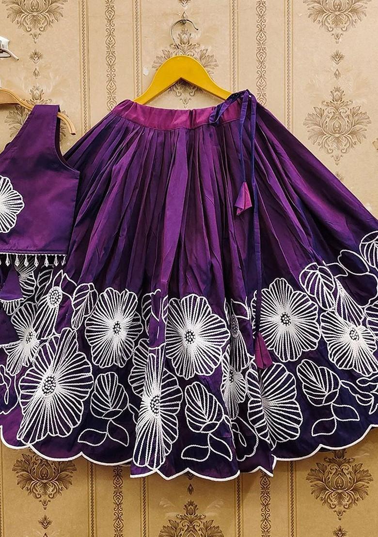 Purple Embroidered Blended Lehenga Choli For Girls - Indya