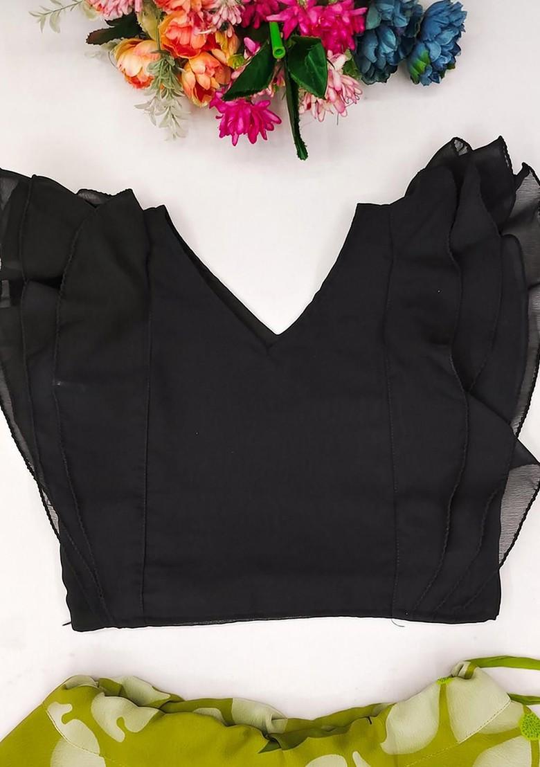 Green Embroidered Georgette Lehenga Choli For Girls - Indya