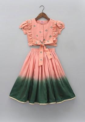 Peach Embroidered Blended Lehenga Choli For Girls
