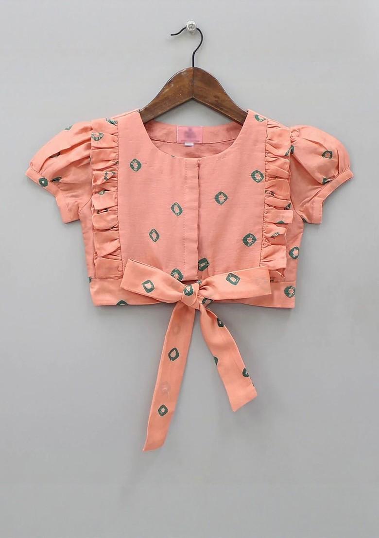 Peach Embroidered Blended Lehenga Choli For Girls - Indya