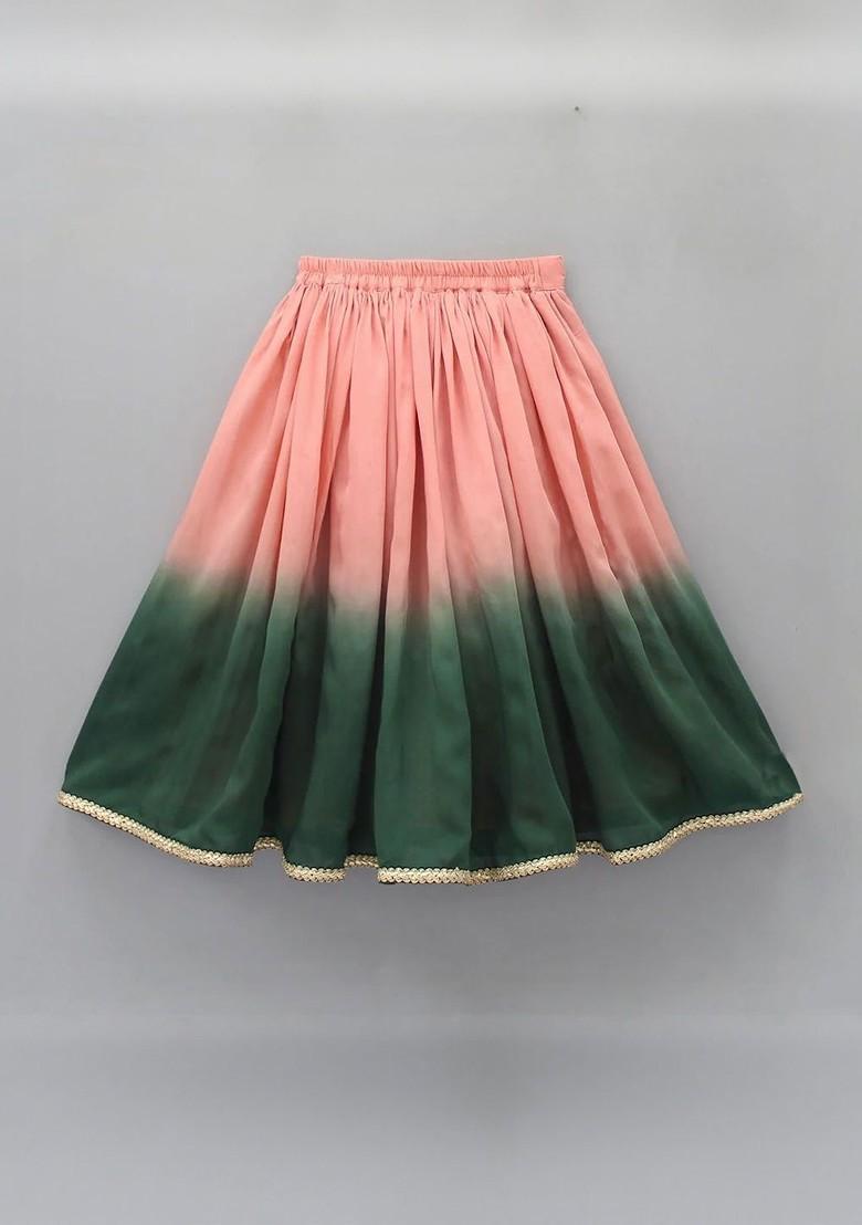 Peach Embroidered Blended Lehenga Choli For Girls - Indya