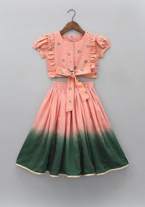 Peach Embroidered Blended Lehenga Choli For Girls — view on Indya