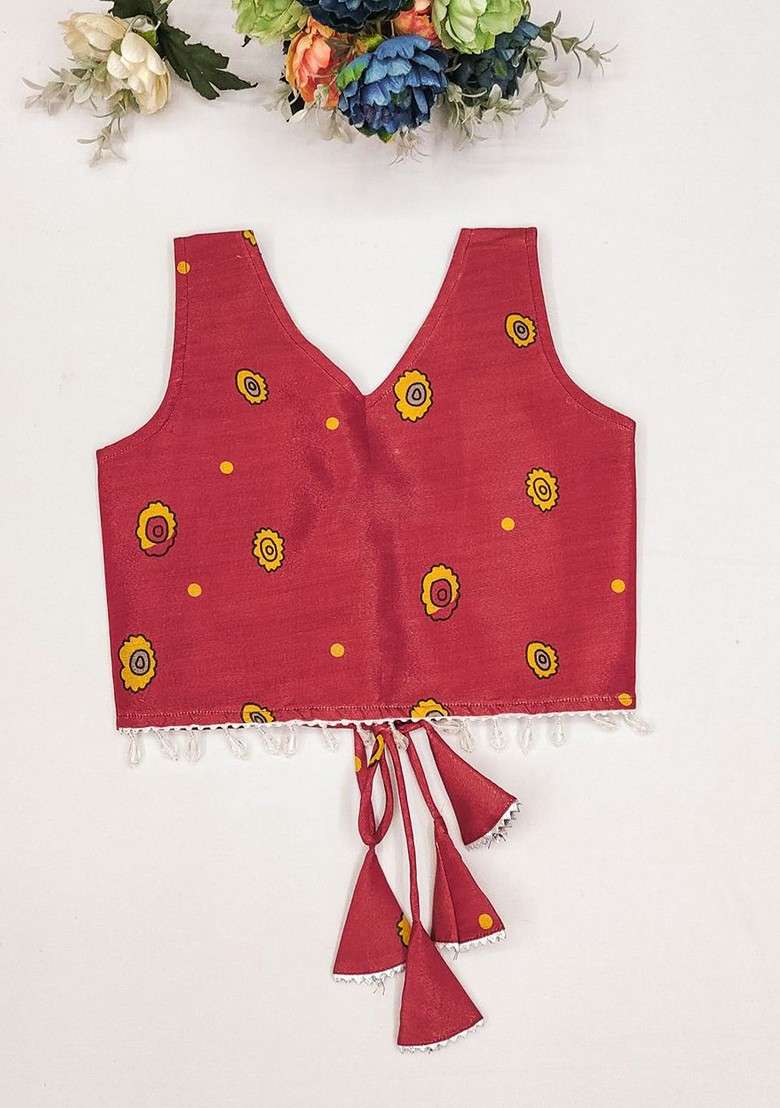 Off White Printed Silk Lehenga Choli For Girls - Indya