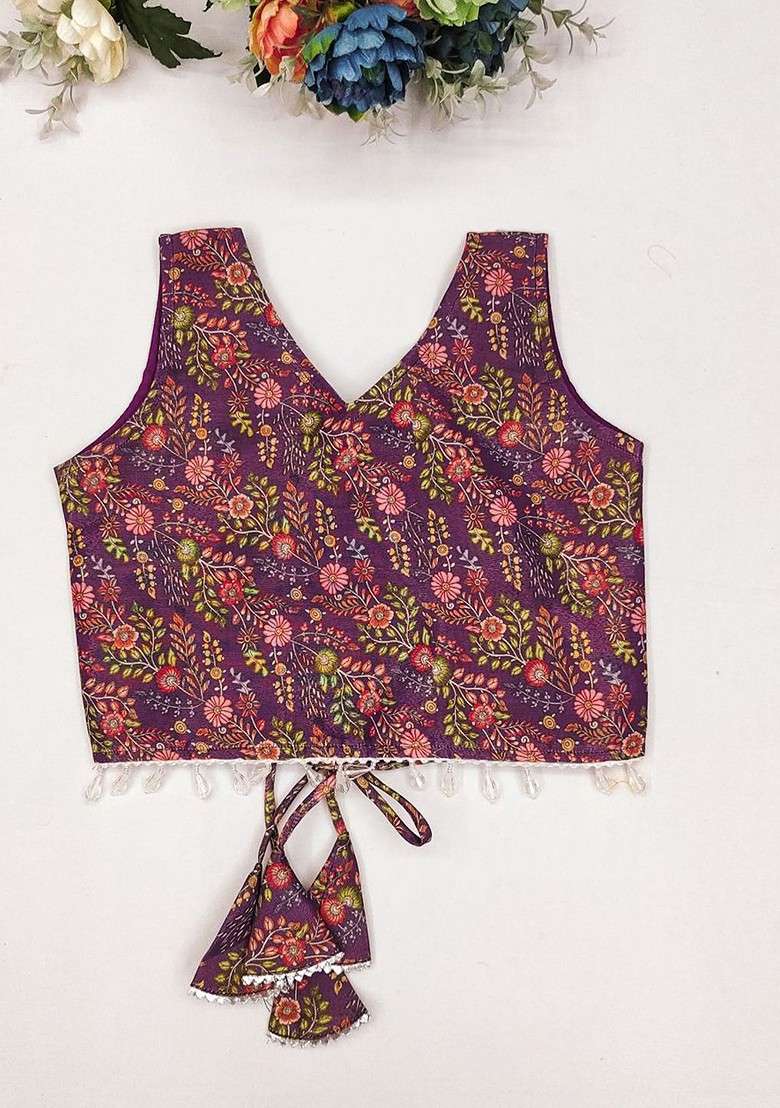 Orange Printed Silk Lehenga Choli For Girls - Indya