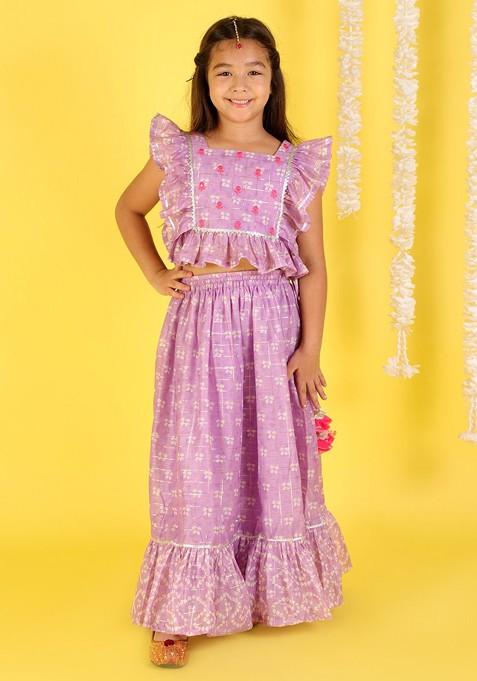 Purple Printed Blended Lehenga Choli For Girls — view on Indya