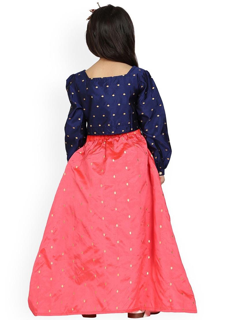 Navy Blue Embellished Blended Lehenga Choli For Girls - Indya