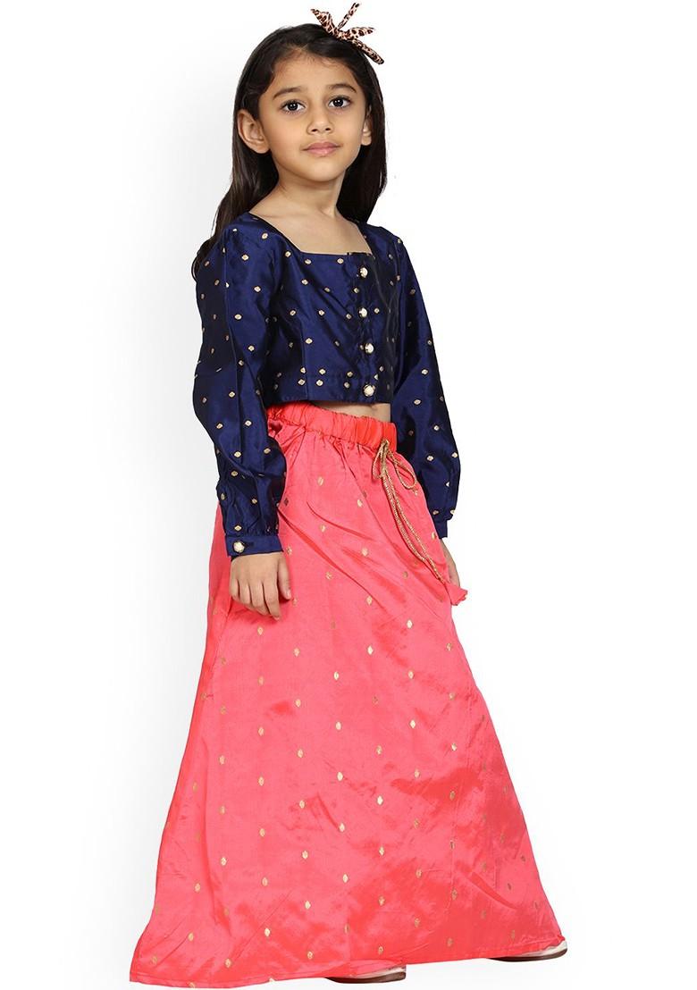 Navy Blue Embellished Blended Lehenga Choli For Girls - Indya