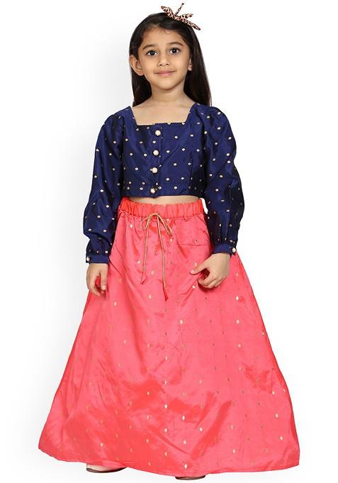 Navy Blue Embellished Blended Lehenga Choli For Girls — view on Indya