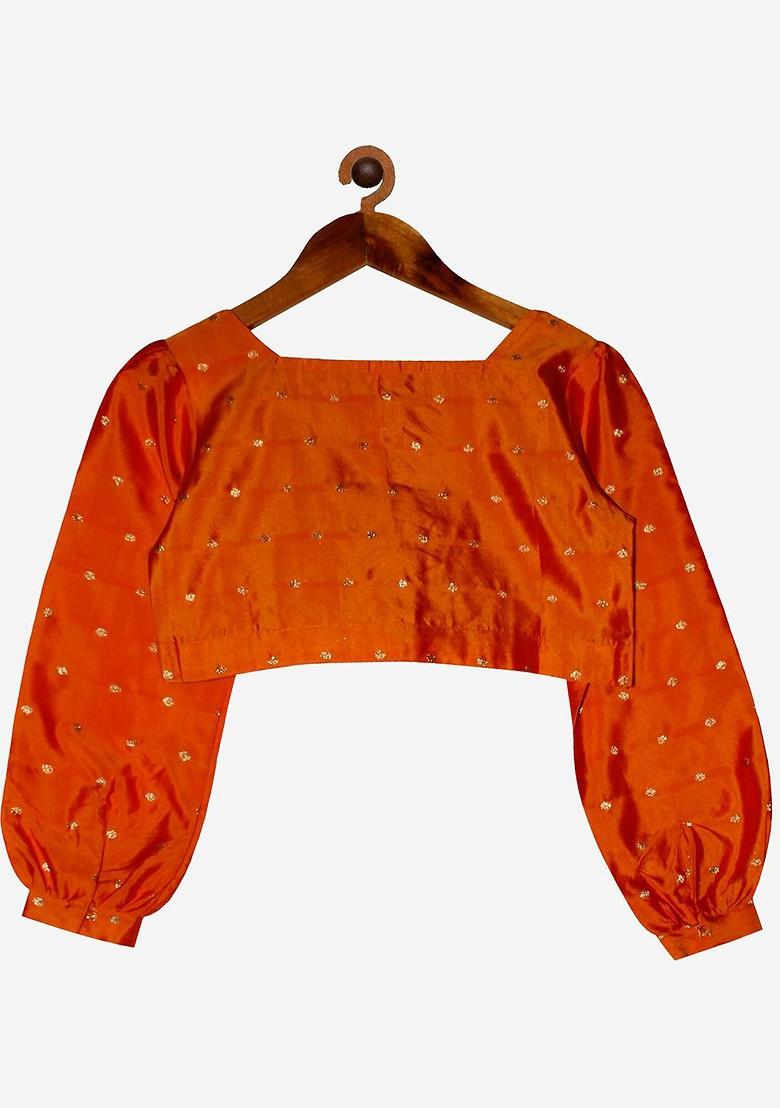 Orange Embellished Blended Lehenga Choli For Girls - Indya