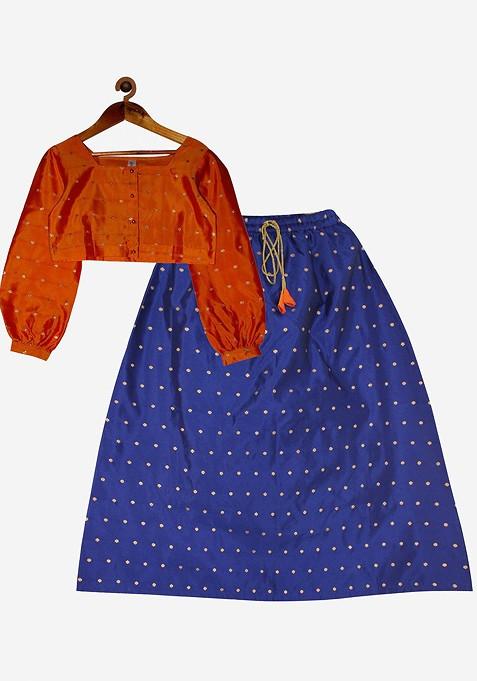 Orange Embellished Blended Lehenga Choli For Girls — view on Indya