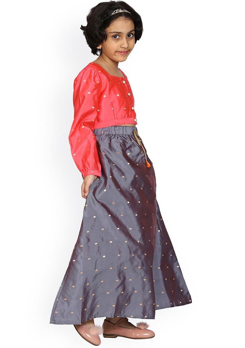 Pink Embellished Blended Lehenga Choli For Girls - Indya