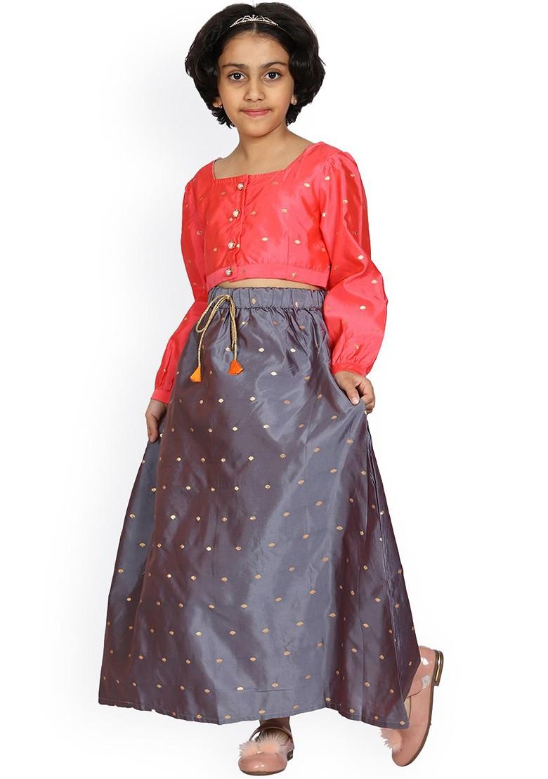 Pink Embellished Blended Lehenga Choli For Girls - Indya