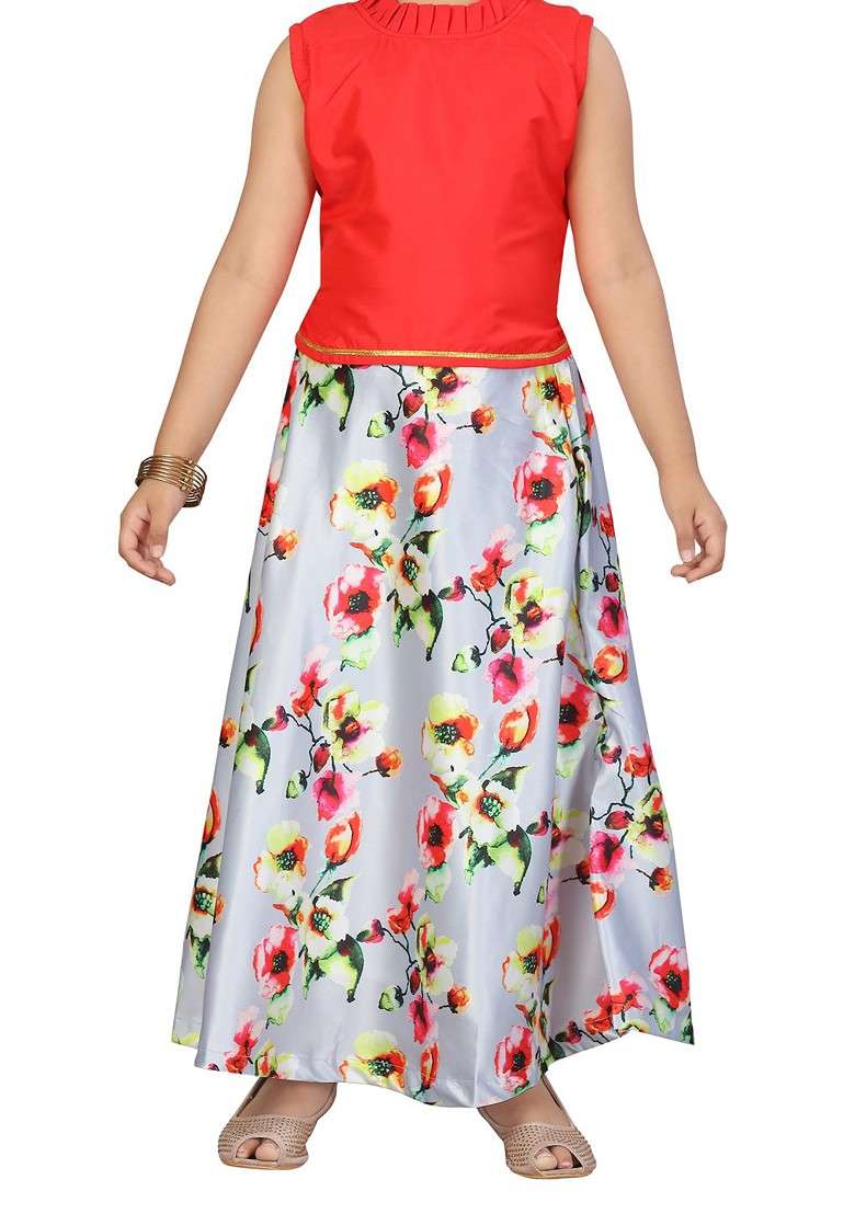 Grey Embroidered Blended Lehenga Choli For Girls - Indya