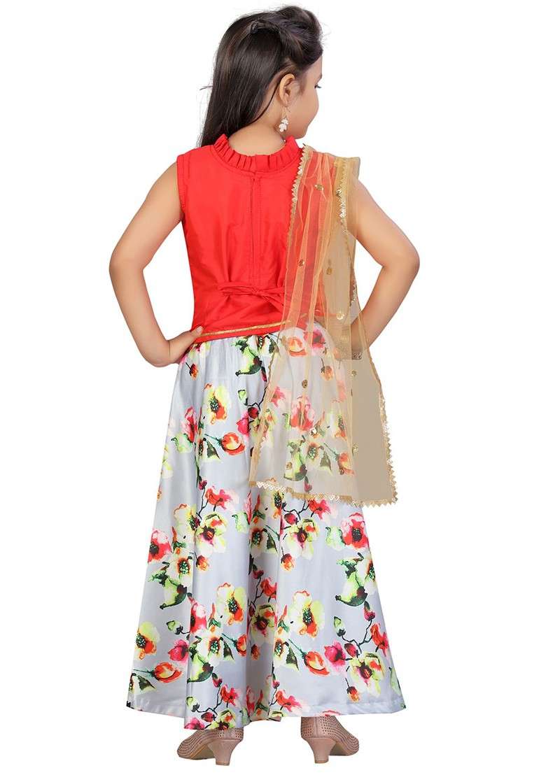 Grey Embroidered Blended Lehenga Choli For Girls - Indya