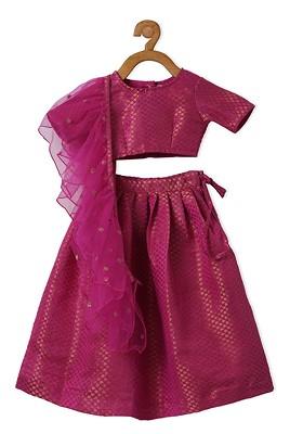 Pink Embroidered Blended Lehenga Choli For Girls