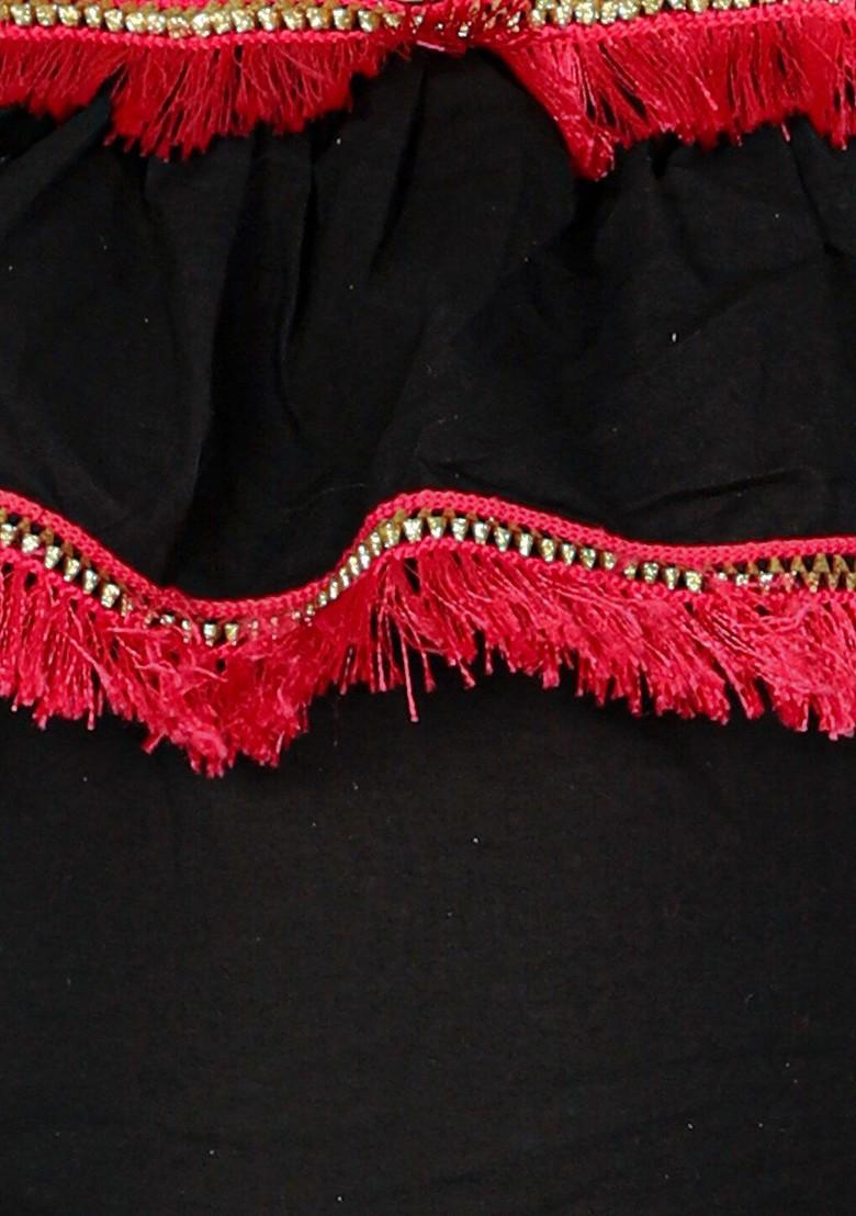 Black Embroidered Cotton Blend Lehenga Choli For Girls - Indya