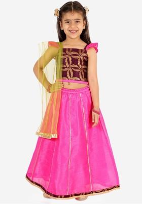 Purple Embroidered Blended Lehenga Choli For Girls