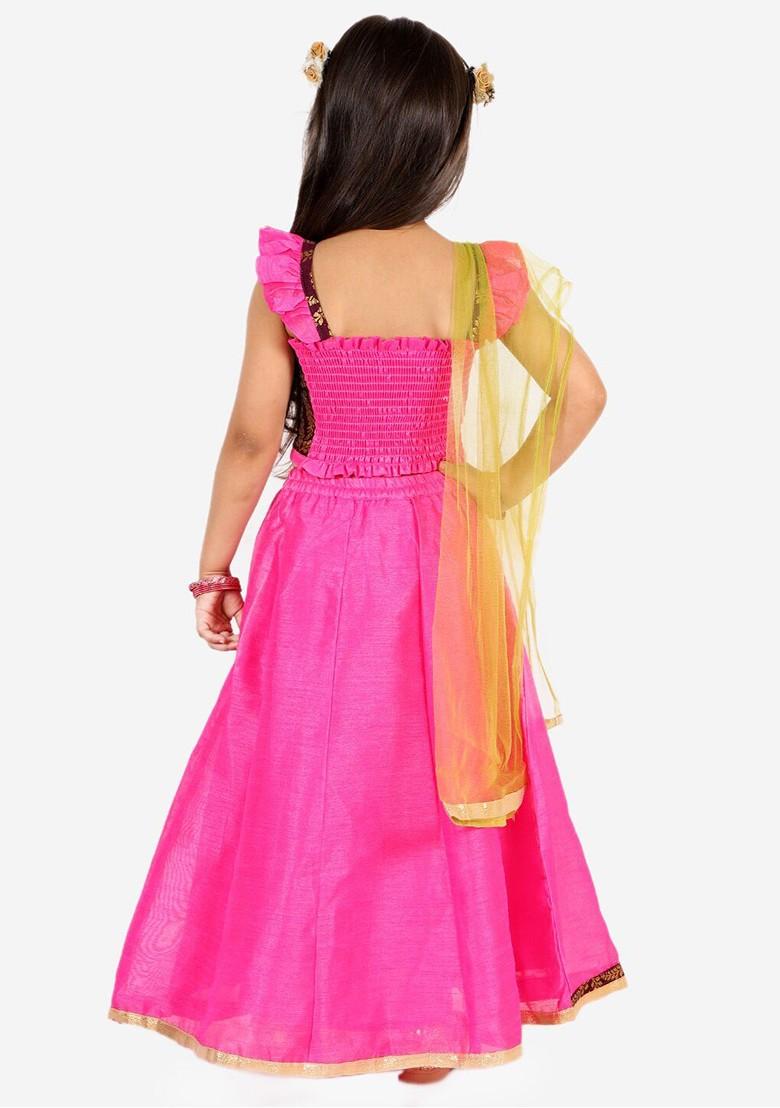 Purple Embroidered Blended Lehenga Choli For Girls - Indya