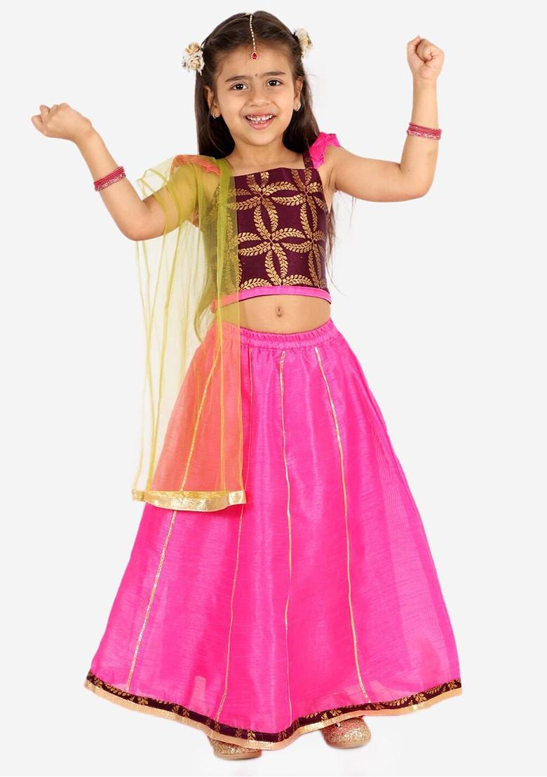 Purple Embroidered Blended Lehenga Choli For Girls - Indya