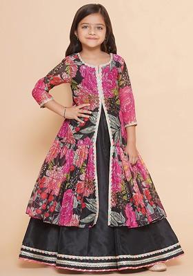 Black Printed Blended Lehenga Choli For Girls
