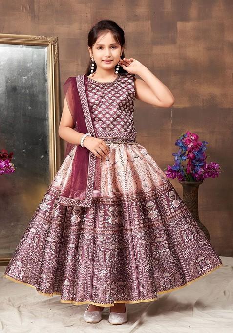 Brown Printed Blended Lehenga Choli For Girls — view on Indya