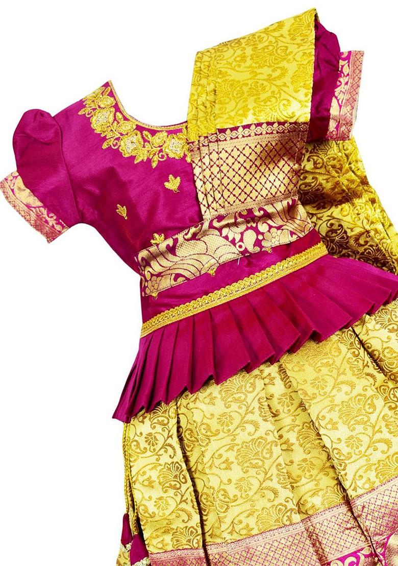 Purple Embroidered Blended Lehenga Choli For Girls - Indya