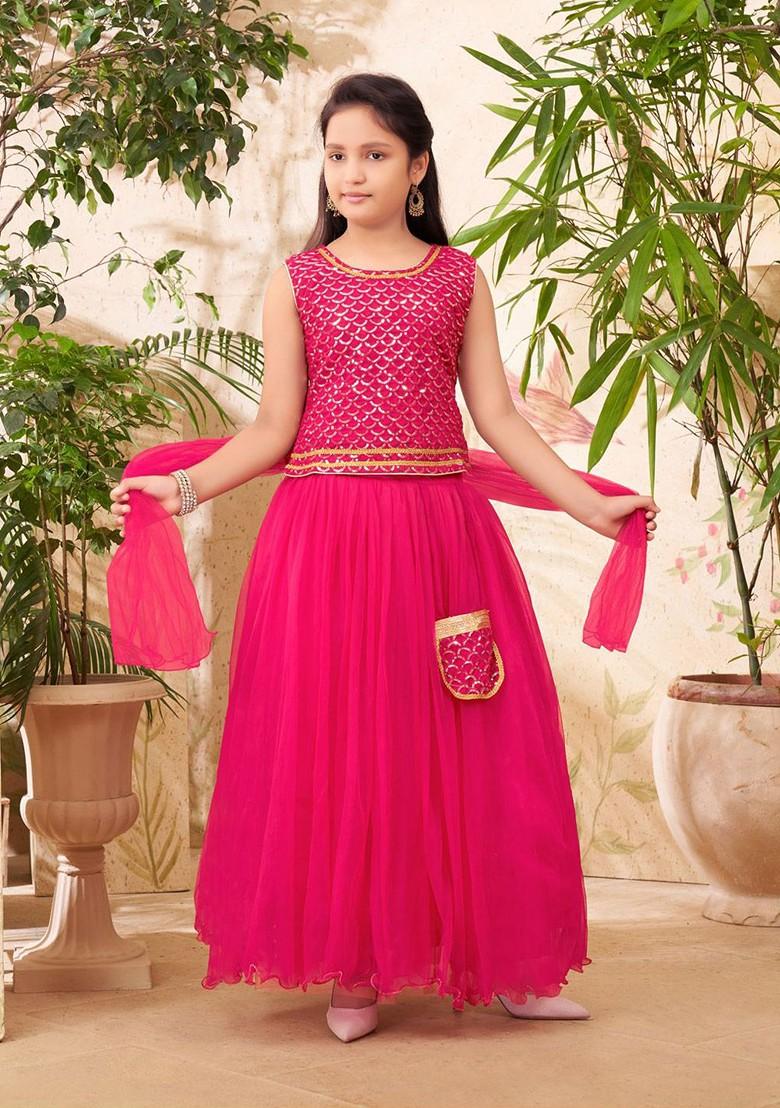 Pink Embellished Blended Lehenga Choli For Girls - Indya