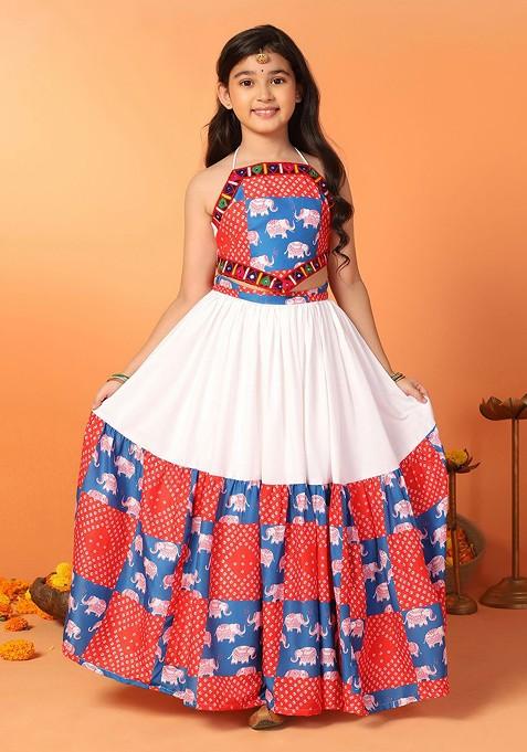 White Printed Blended Lehenga Choli For Girls — view on Indya