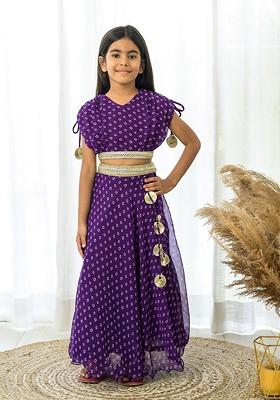 Purple Printed Blended Lehenga Choli For Girls