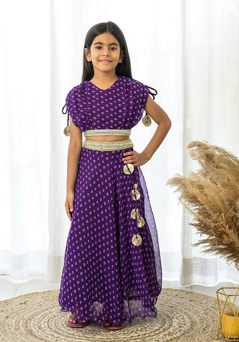 Purple Printed Blended Lehenga Choli For Girls — view on Indya