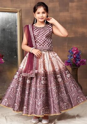 Brown Embroidered Silk Lehenga Choli For Girls