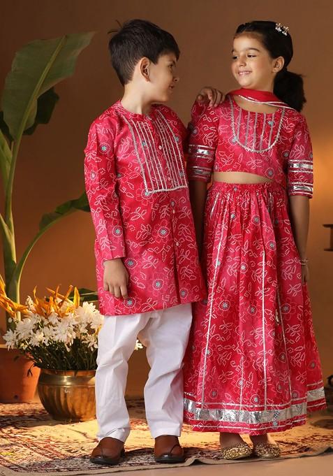 Pink Printed Blended Lehenga Choli For Girls — view on Indya