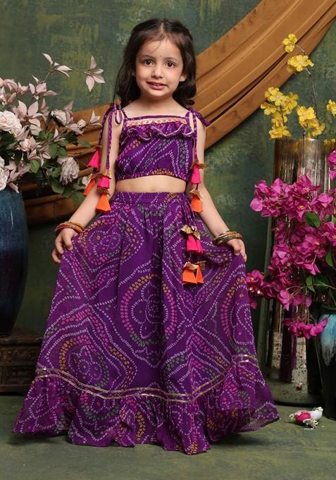 Purple Printed Blended Lehenga Choli For Girls — view on Indya
