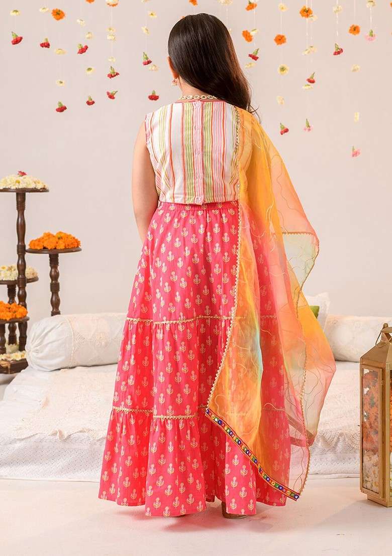 Magenta Embellished Blended Lehenga Choli For Girls - Indya