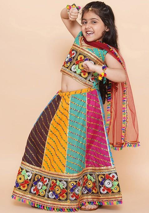 Sea Green Embroidered Blended Lehenga Choli For Girls — view on Indya