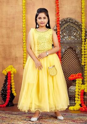 Yellow Embellished Blended Lehenga Choli For Girls