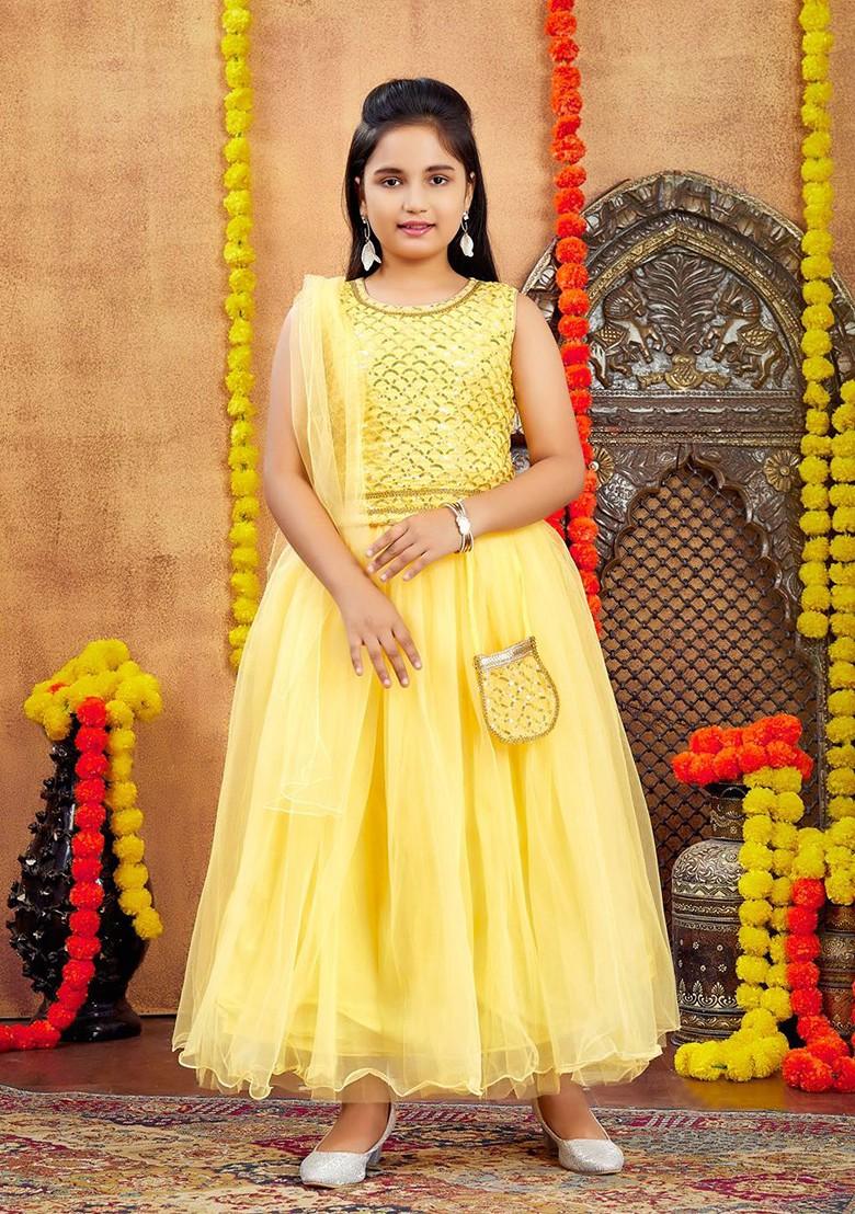 Yellow Embellished Blended Lehenga Choli For Girls - Indya