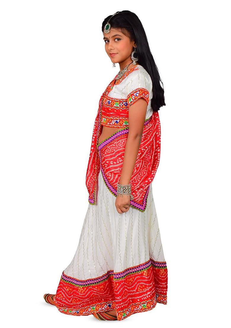 Red Embroidered Cotton Blend Lehenga Choli For Girls - Indya