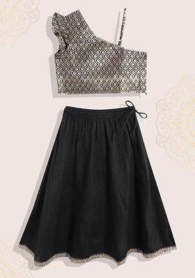 Black Printed Blended Lehenga Choli For Girls