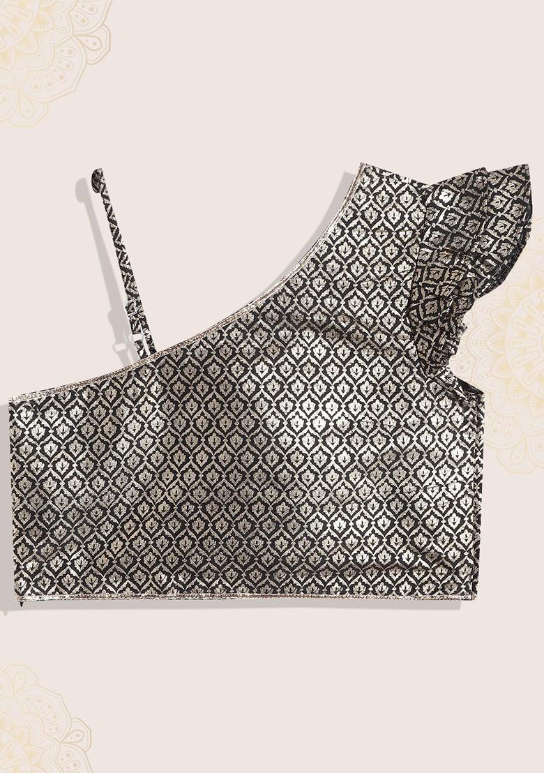 Black Printed Blended Lehenga Choli For Girls - Indya